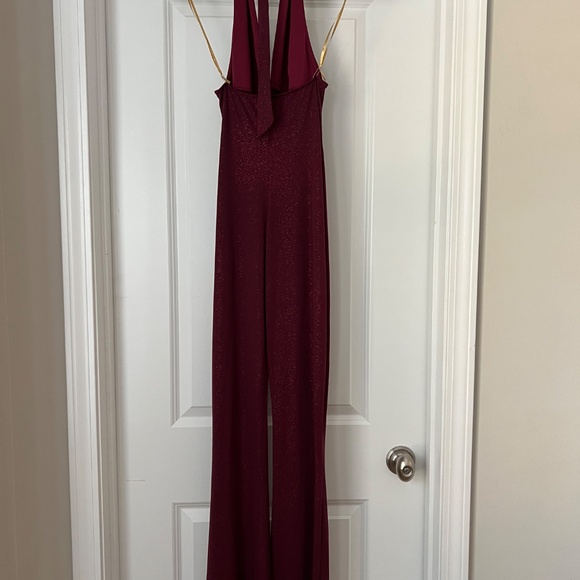 Freya Halter Shimmer Jumpsuit in Burgungy - Picture 3 of 5